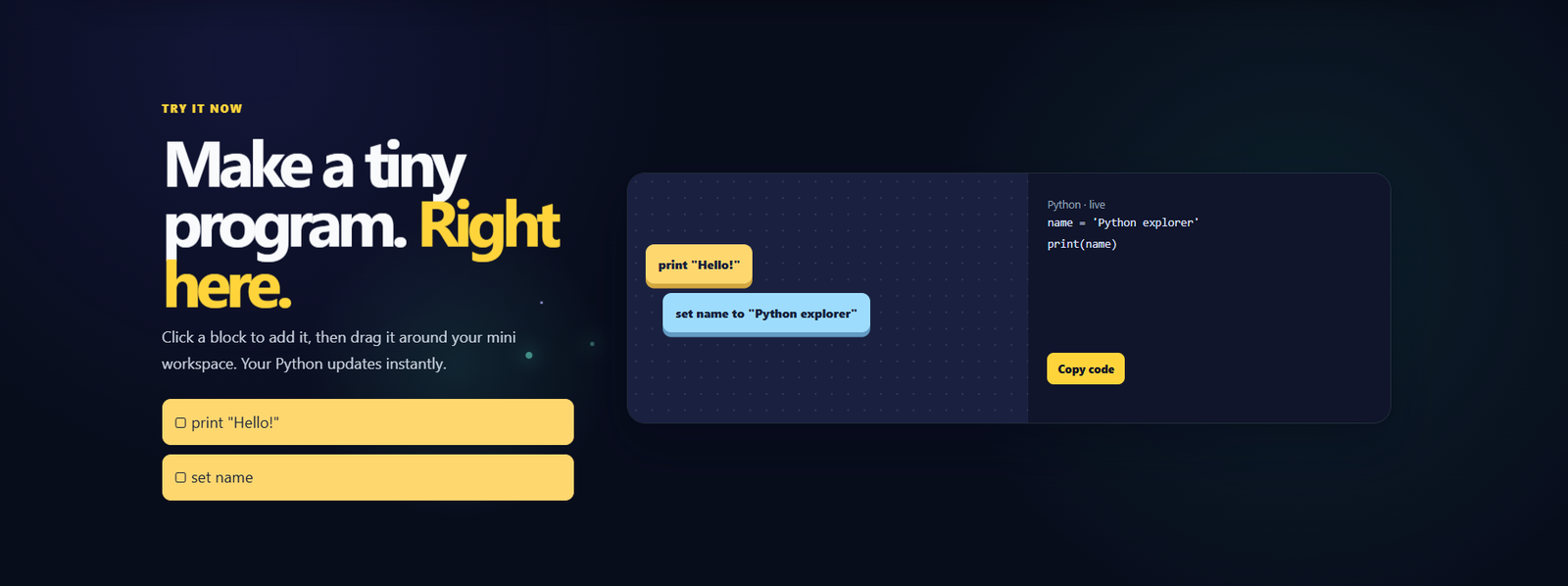 PuzzlePy interactive visual programming hero